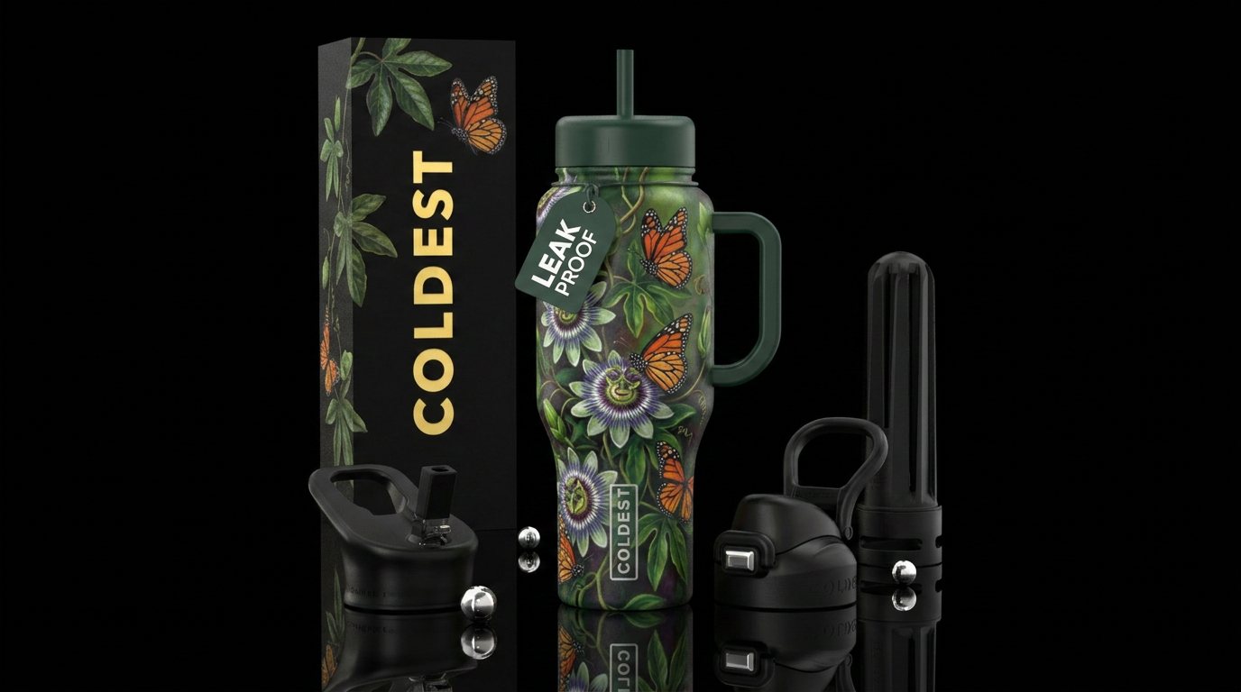 Passion Vines,  butterflies,, realism, vibrant, pa... water bottle design