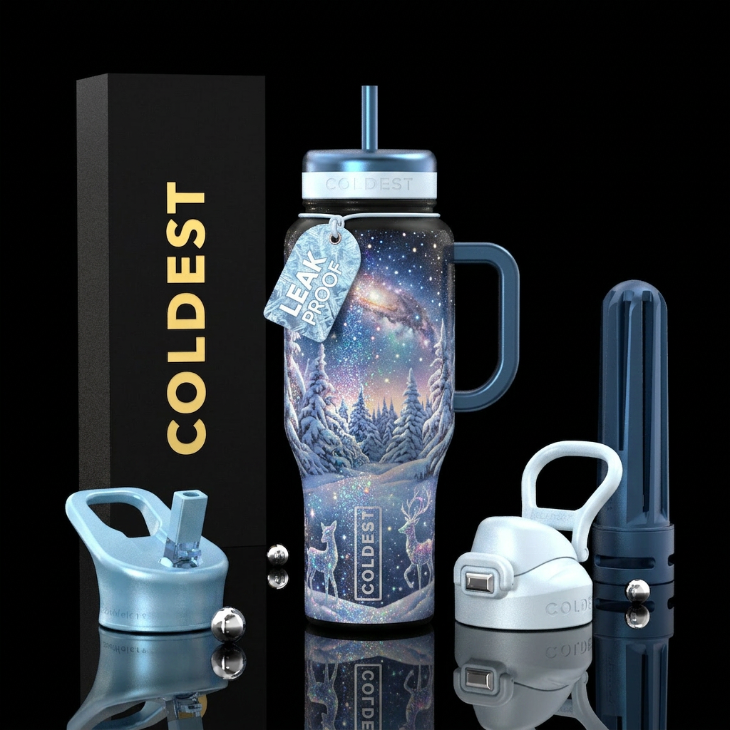 TREES IN THE WINTER,  WINTER WONDERLAND,  SPARKLY,... water bottle design
