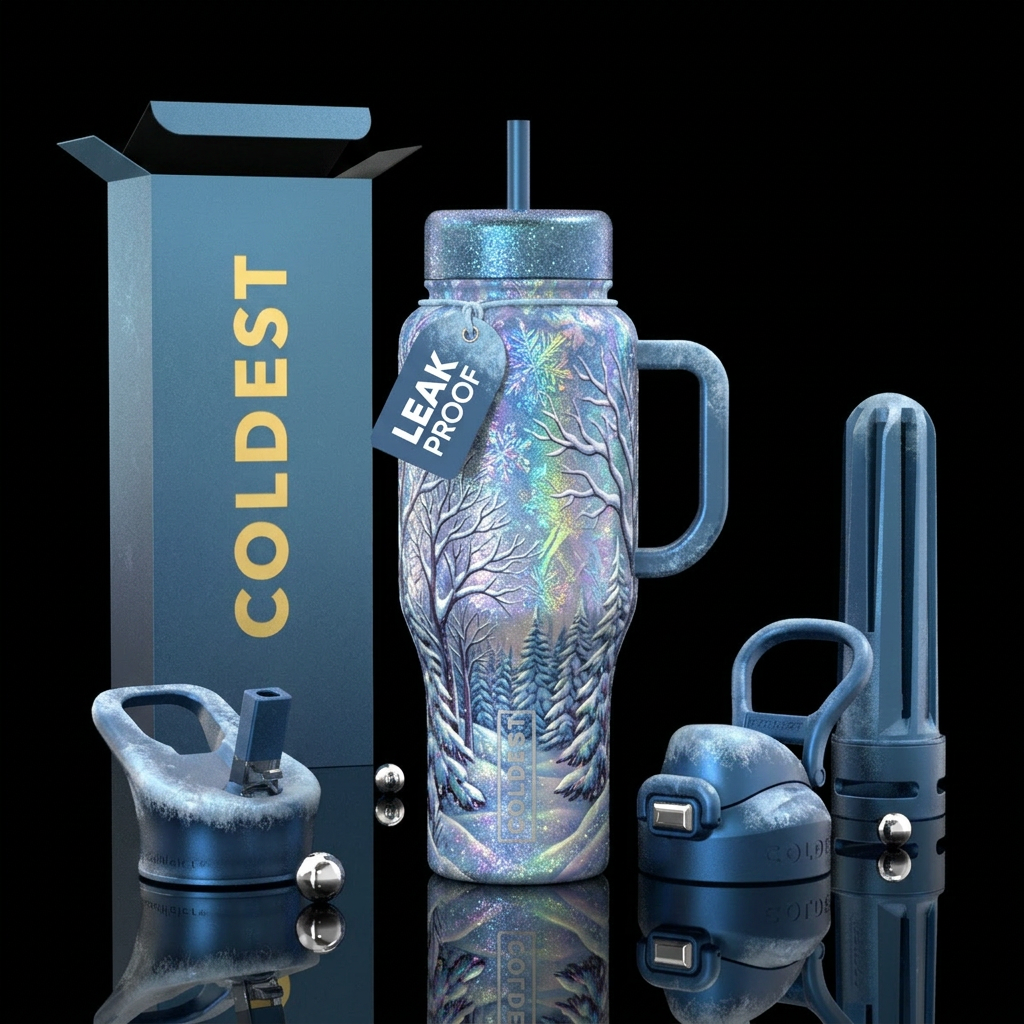 TREES IN THE WINTER,  WINTER WONDERLAND,  SPARKLY,... water bottle design