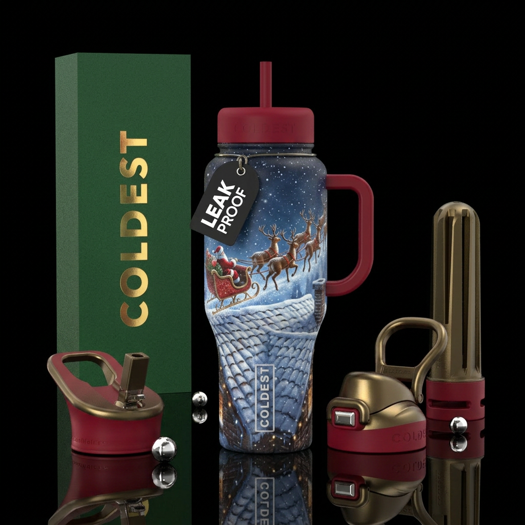 Christmas vibe,  rooftop,  Santa's sleigh with 8 t... water bottle design