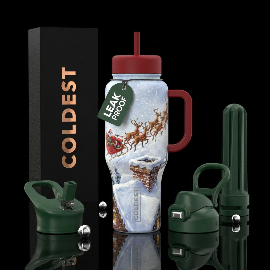 Christmas vibe,  rooftop,  Santa's sleigh with 8 t... water bottle design