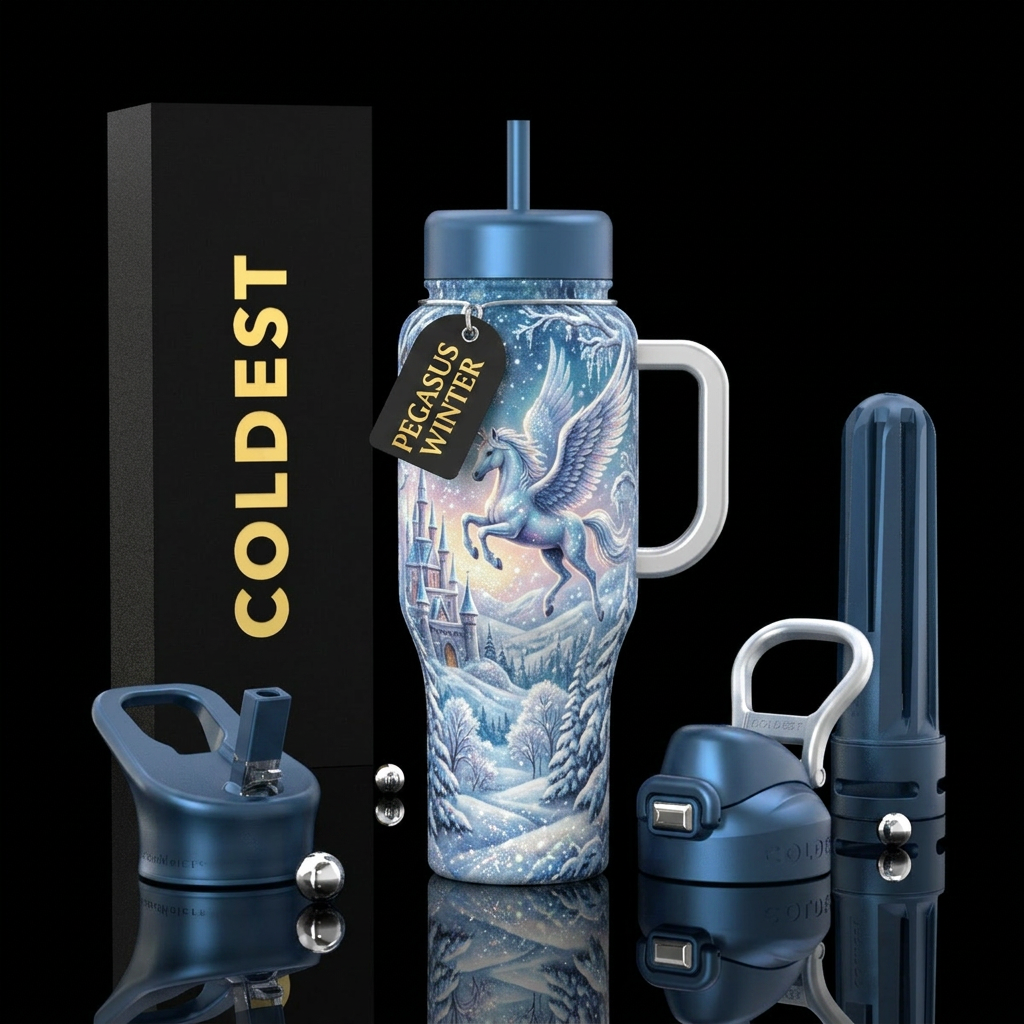 pegasus,  snowy,  winter wonderland,  fantasy  spa... water bottle design