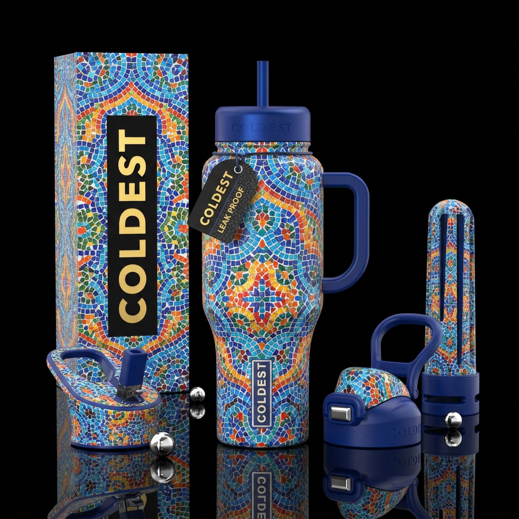 turkish, abstract, mosaic, vibrant, beautiul water bottle design