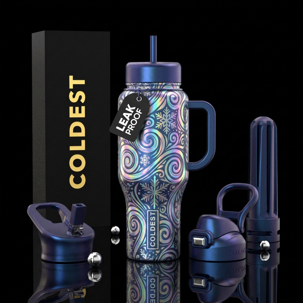 spirals, beautiul, vibrant, irridescent, snowy wea... water bottle design
