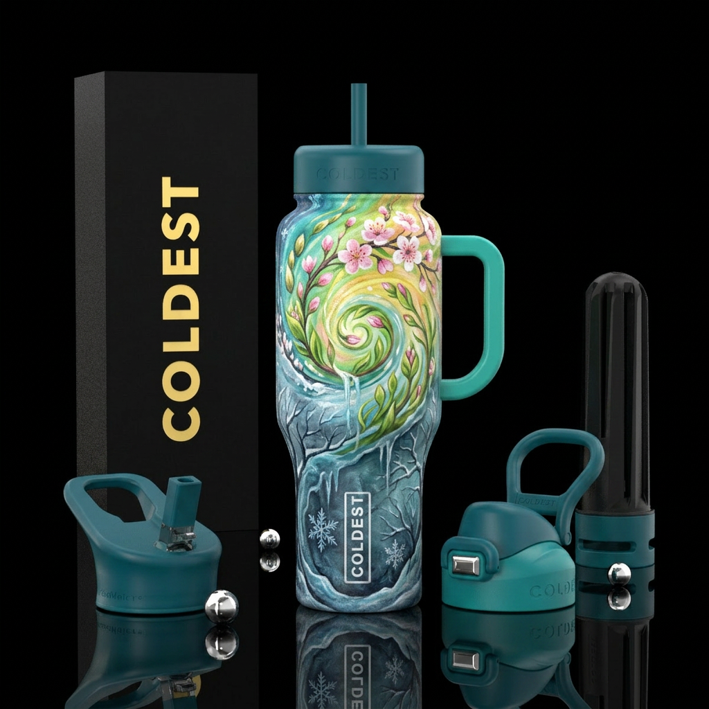 Winter melting into spring,  beautiul,, painting, ... water bottle design