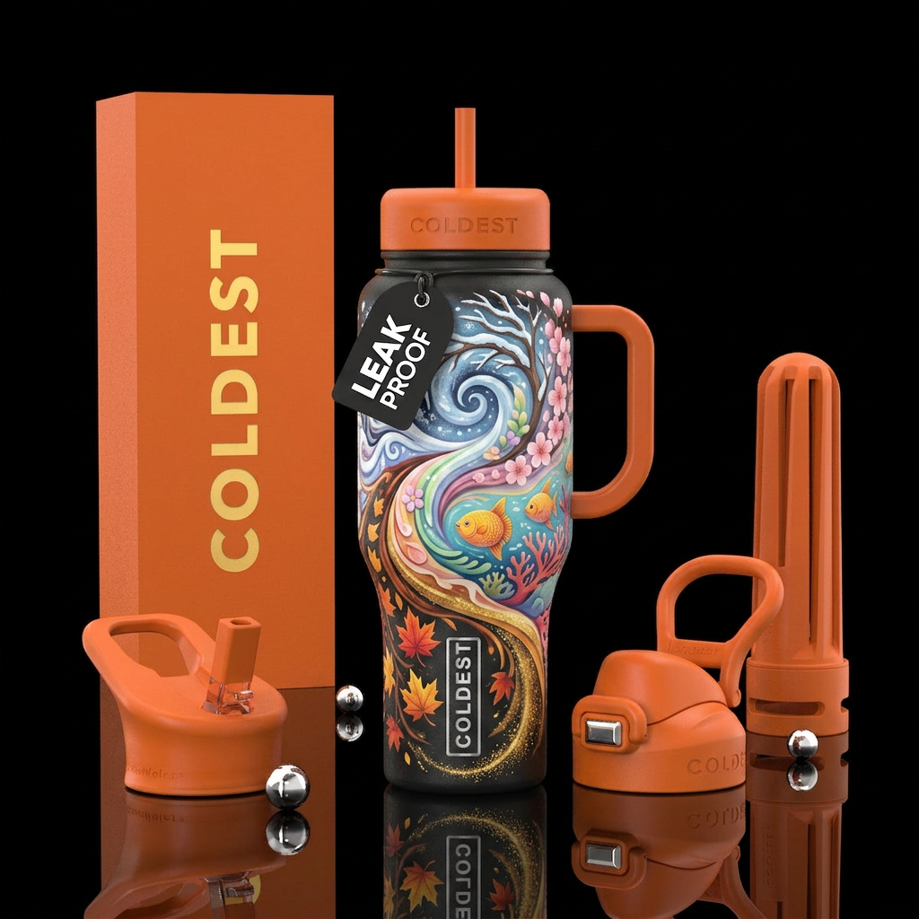 Winter, spring,  summer,  fall mixed together,, be... water bottle design