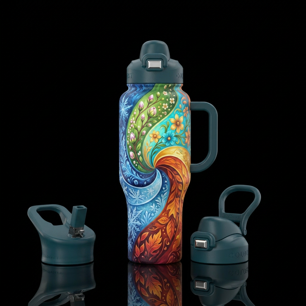 Winter, spring,  summer,  fall mixed together,, be... water bottle design