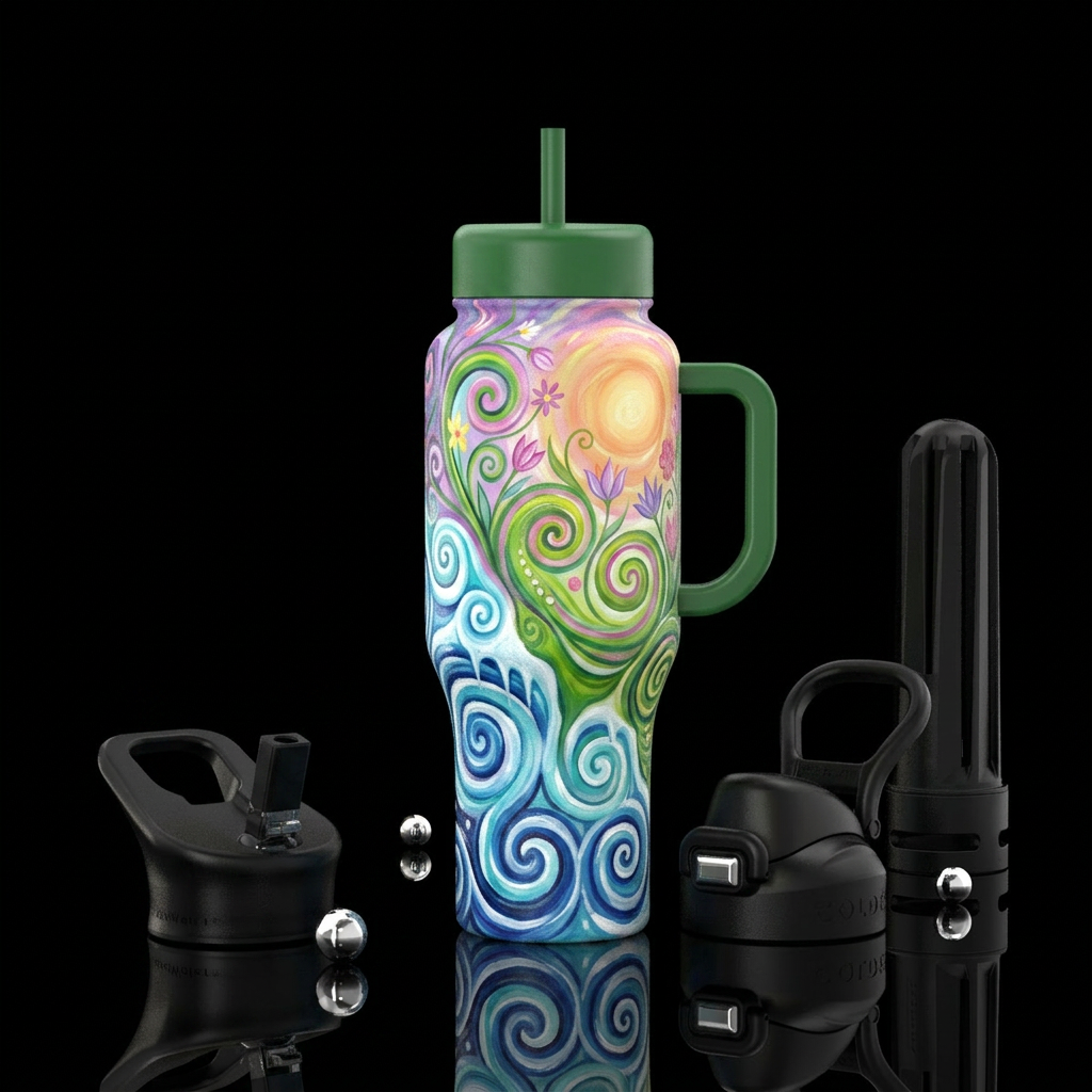 Winter melting into spring,  beautiul,, painting, ... water bottle design