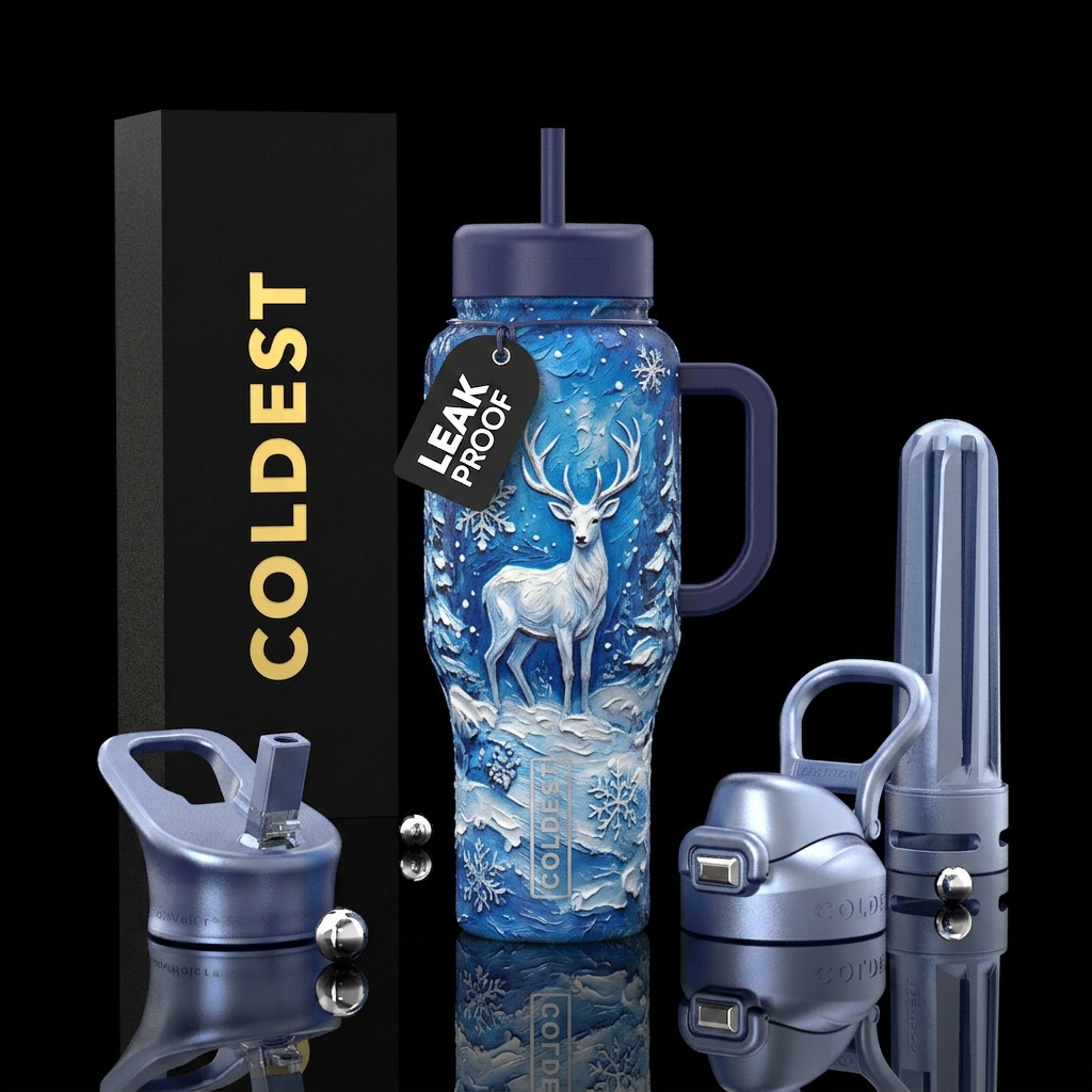 blue hour,  snowy,  winter wonderland,  snowflakes... water bottle design