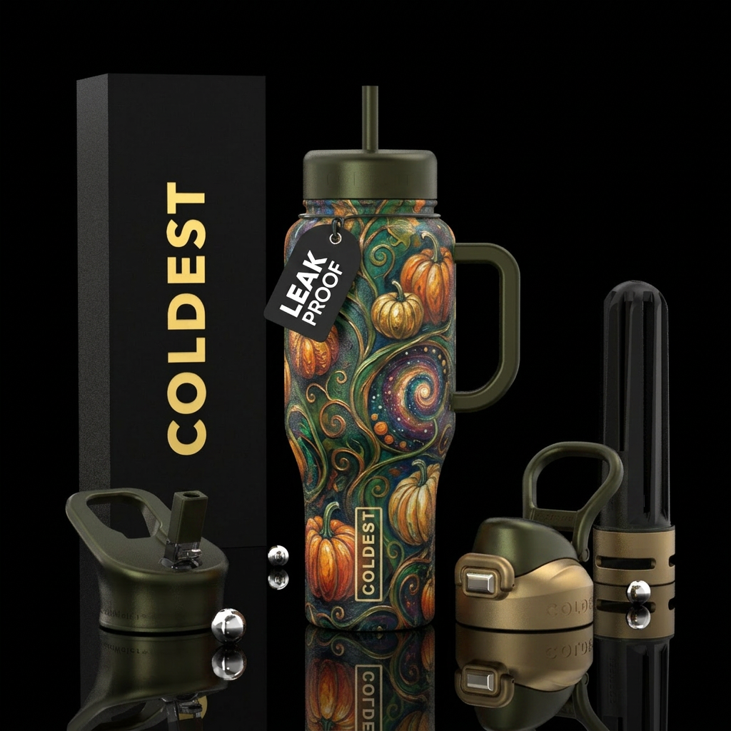 Vines,  pumpkins,, spirals, abstract, texture pain... water bottle design