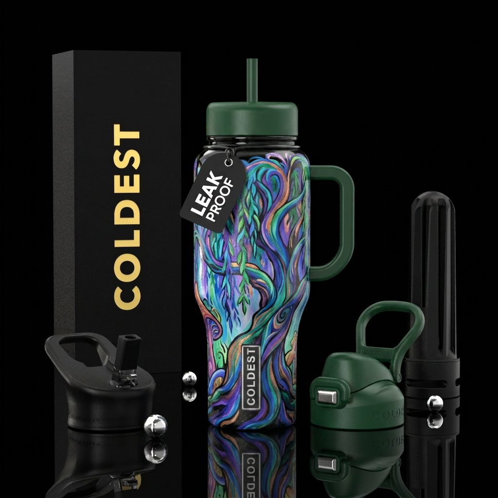 Crying weeping willow, fantasy, painting, cartoon,... water bottle design