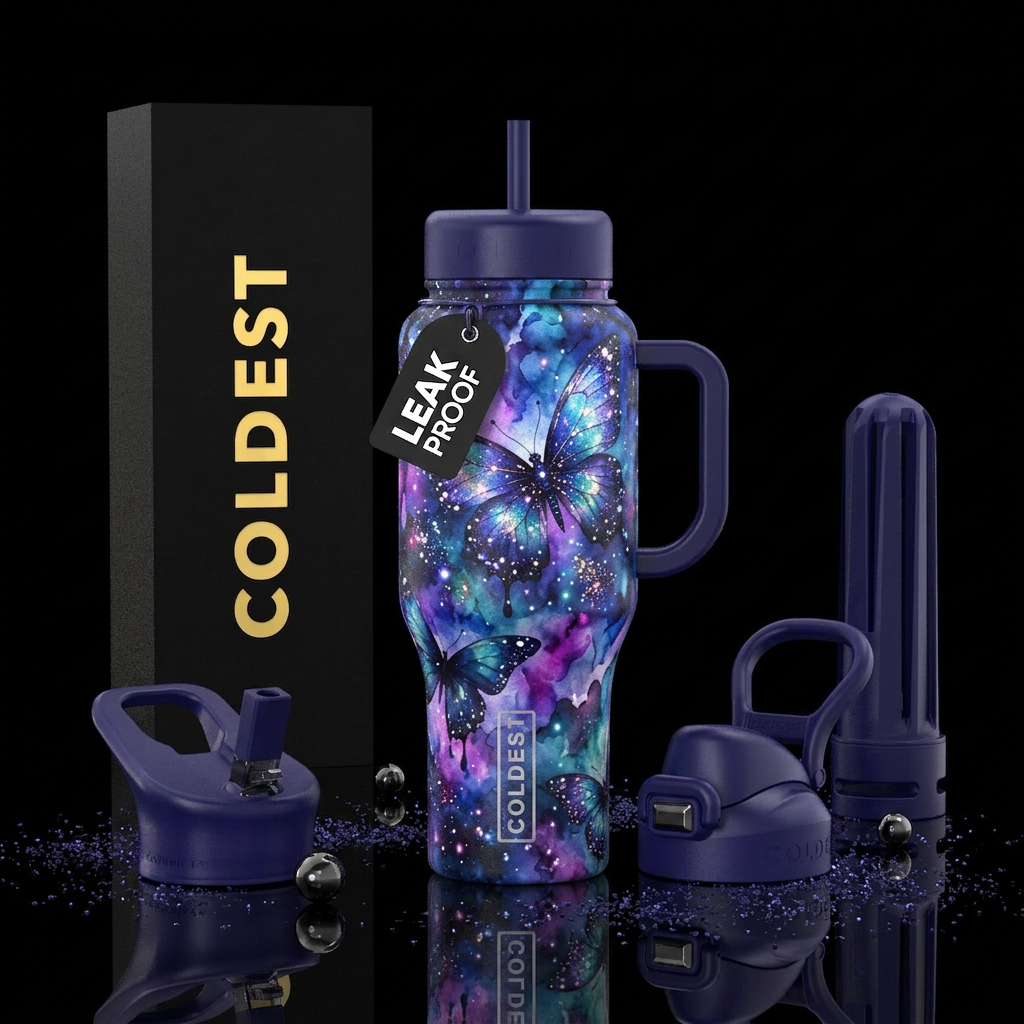 watercolor, abstract, butterfly, fantasy, darkness... water bottle design