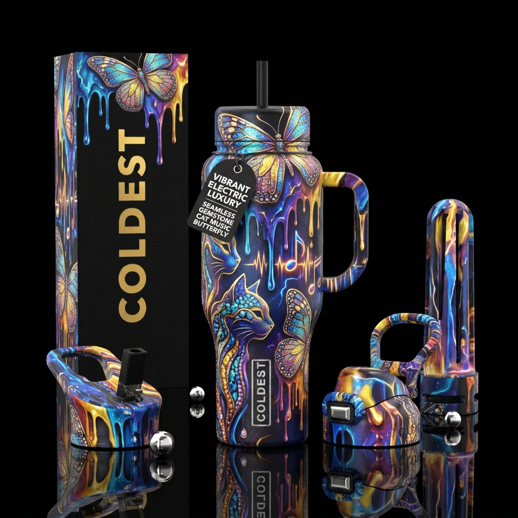 luxurious, butterfly, seamless, dripping, rugged, ... water bottle design