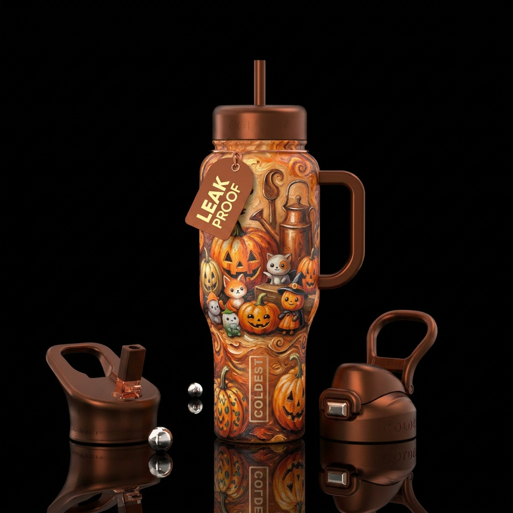 oil painted, copper,  pumpkins,  little cuties,  H... water bottle design