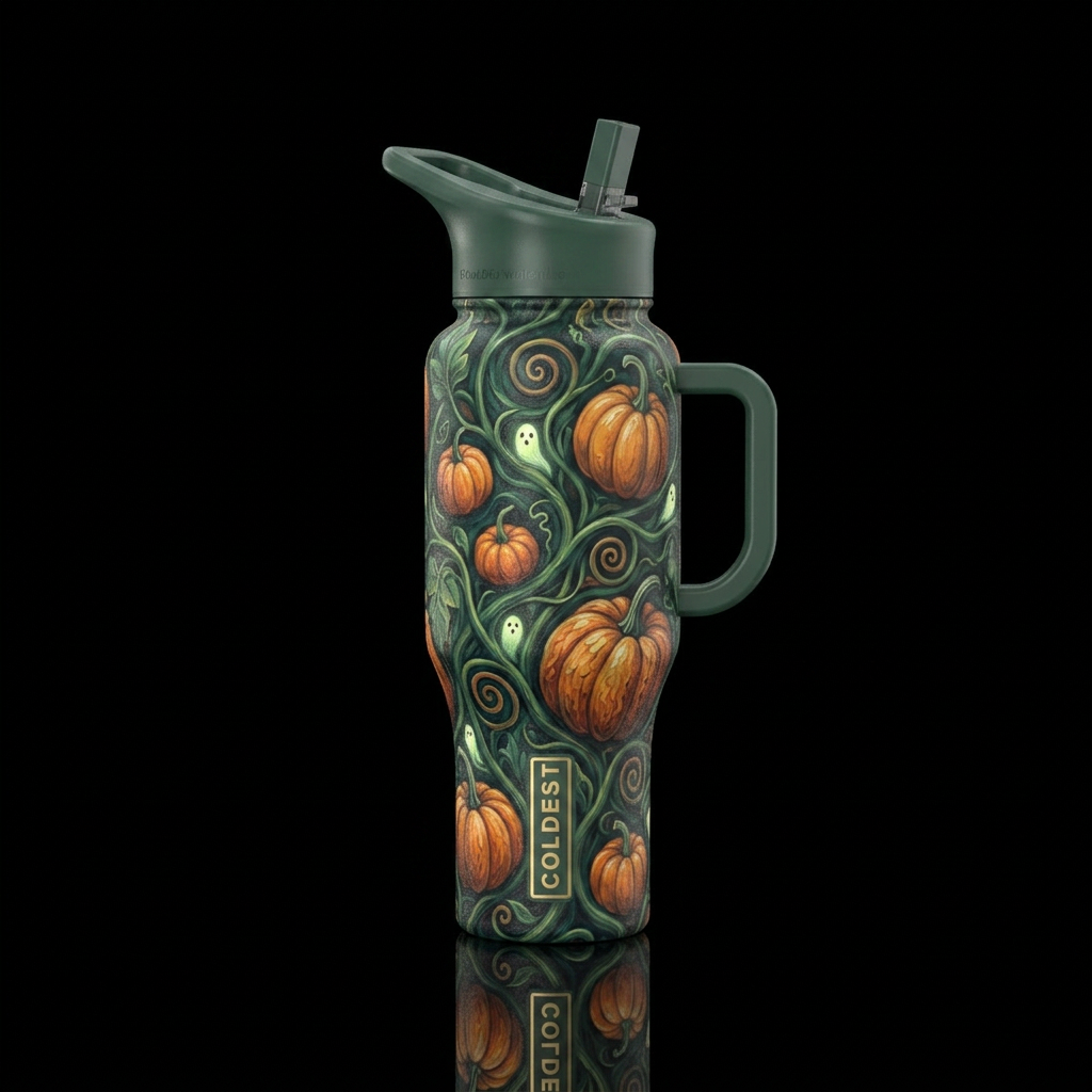 Vines,  pumpkins, beautiul,  texture painting,, ar... water bottle design