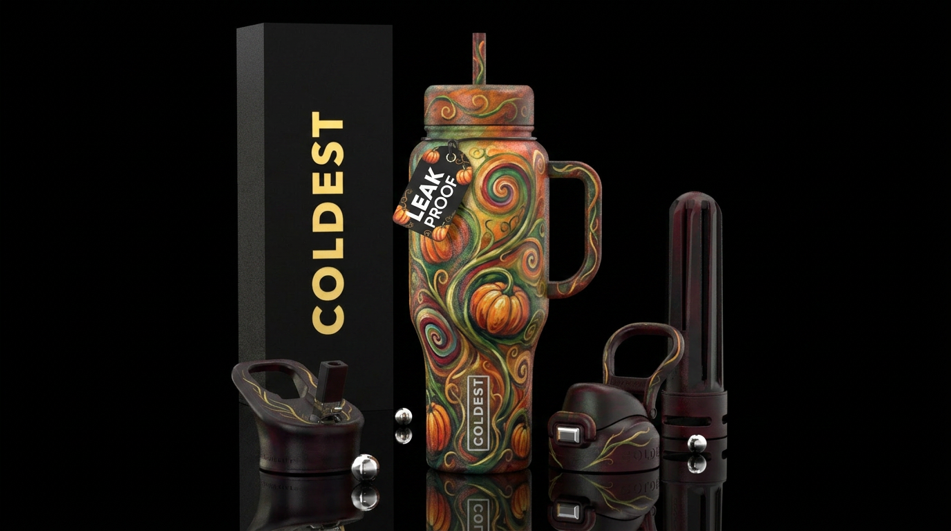 Vines,  pumpkins,  painting, swirls, abstract, pai... water bottle design