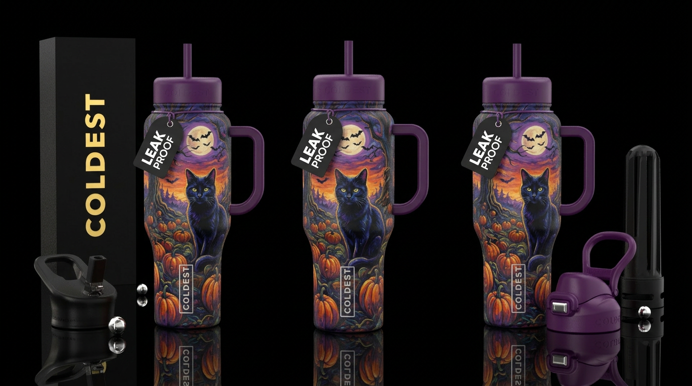 Black cat , Halloween,  pumpkin patch,  twilight, ... water bottle design