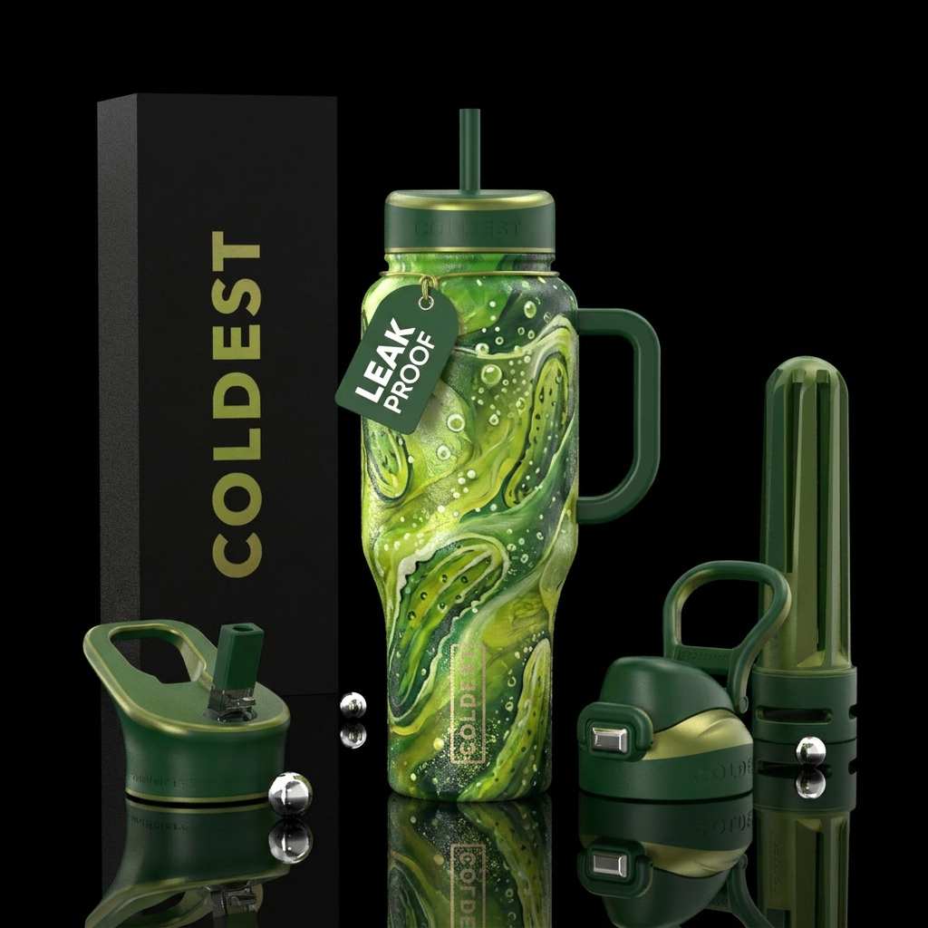 Jar of pickles,  in sparkling juice,, artistic, te... water bottle design