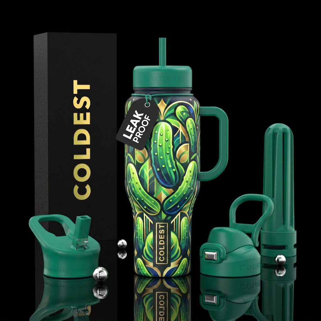 Glowie pickles, art deco, abstract water bottle design