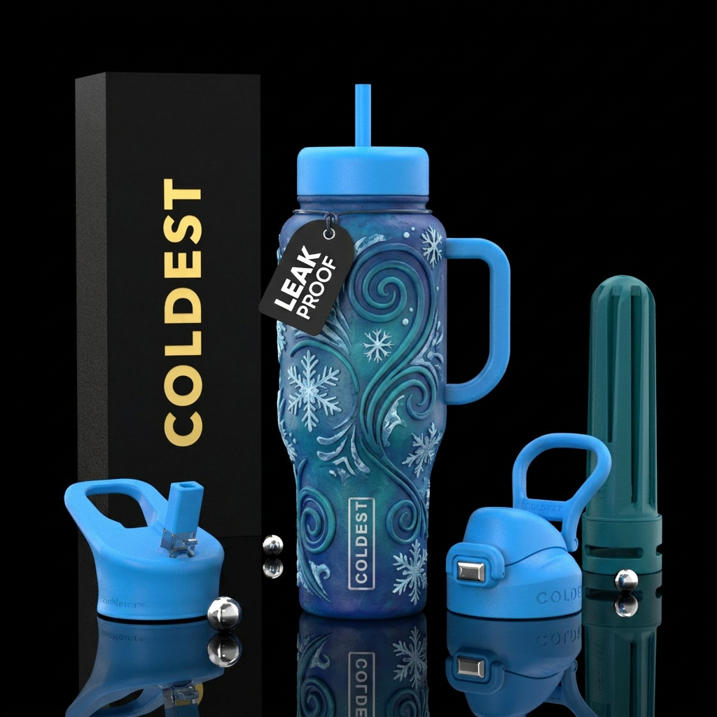 Clay texture painting,  snowflakes,  snowy,, beaut... water bottle design