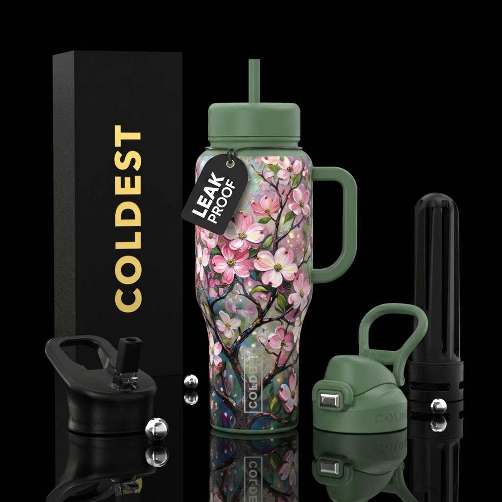 Dogwood trees blooming,  beautiul,  sparkly, abstr... water bottle design