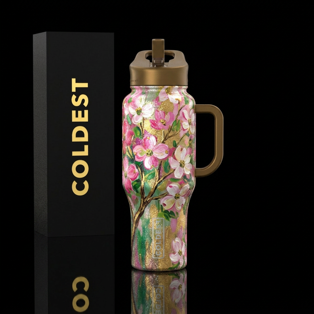 Dogwood trees blooming,  beautiul,  sparkly, abstr... water bottle design