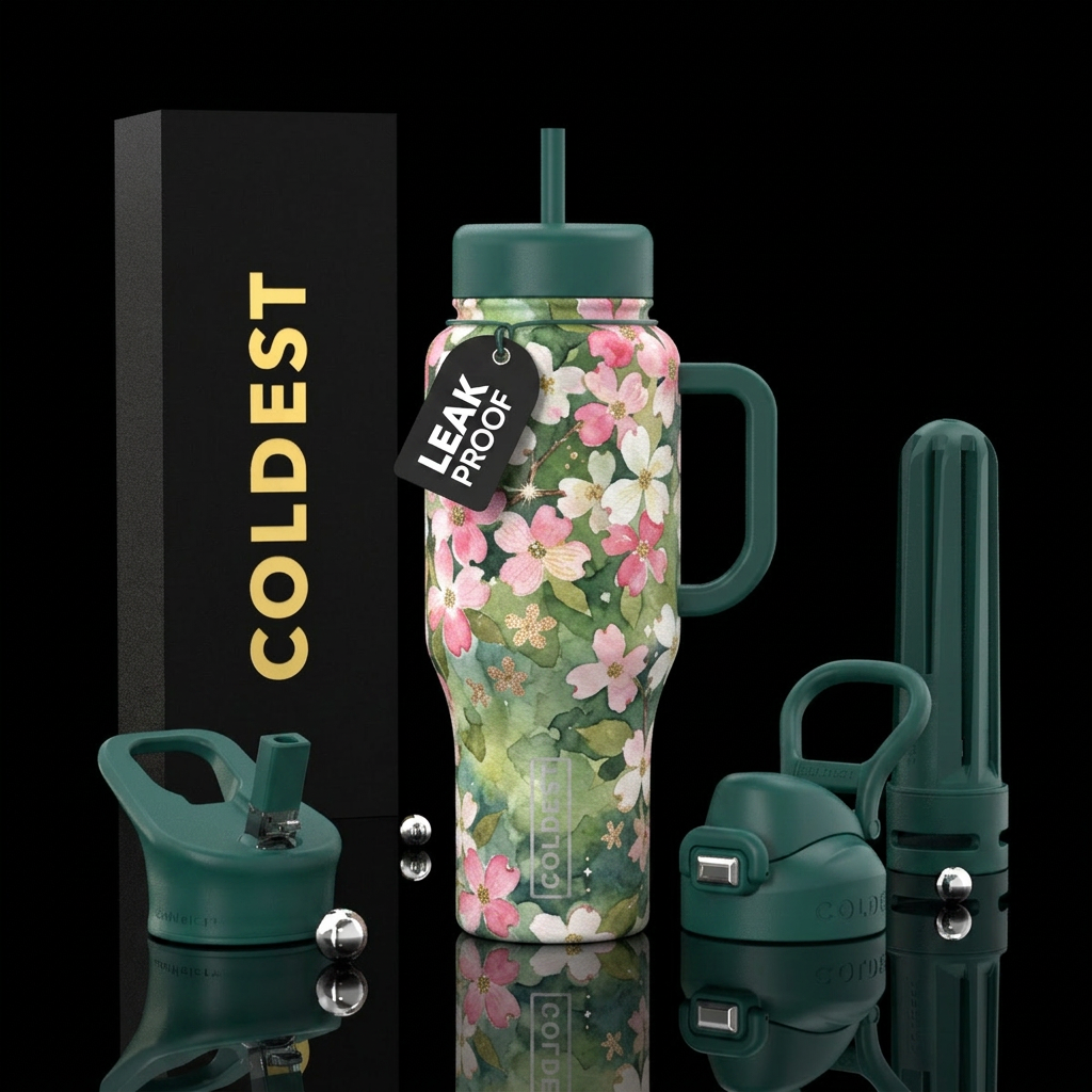 Dogwood trees blooming over a pond,  beautiul, spa... water bottle design
