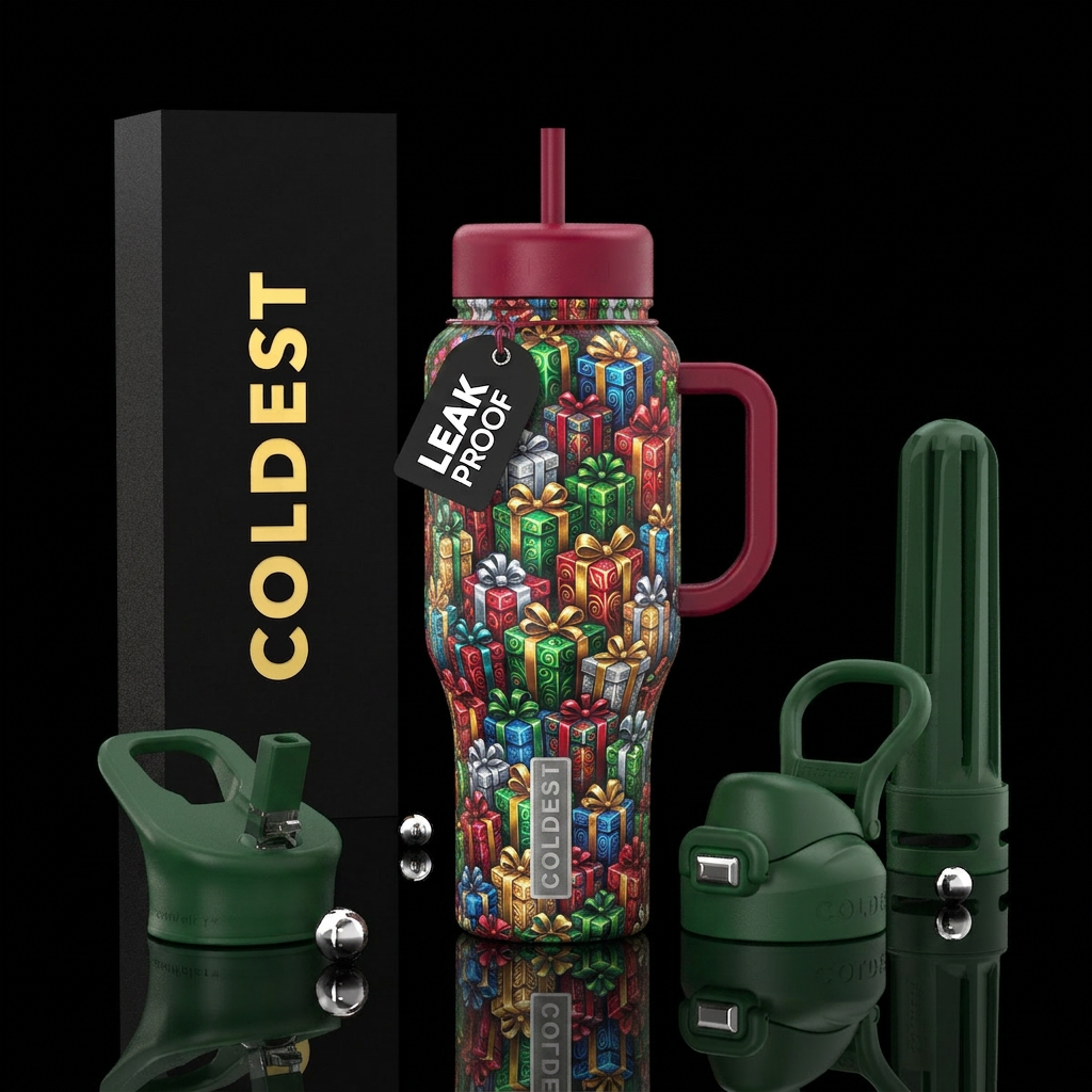 Christmas presents all over the bottle,  beautiul,... water bottle design