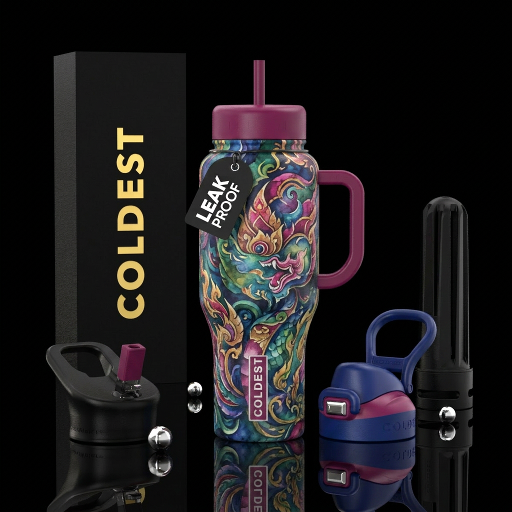 thai, beautiul, fantasy, watercolor, swirls,  abst... water bottle design