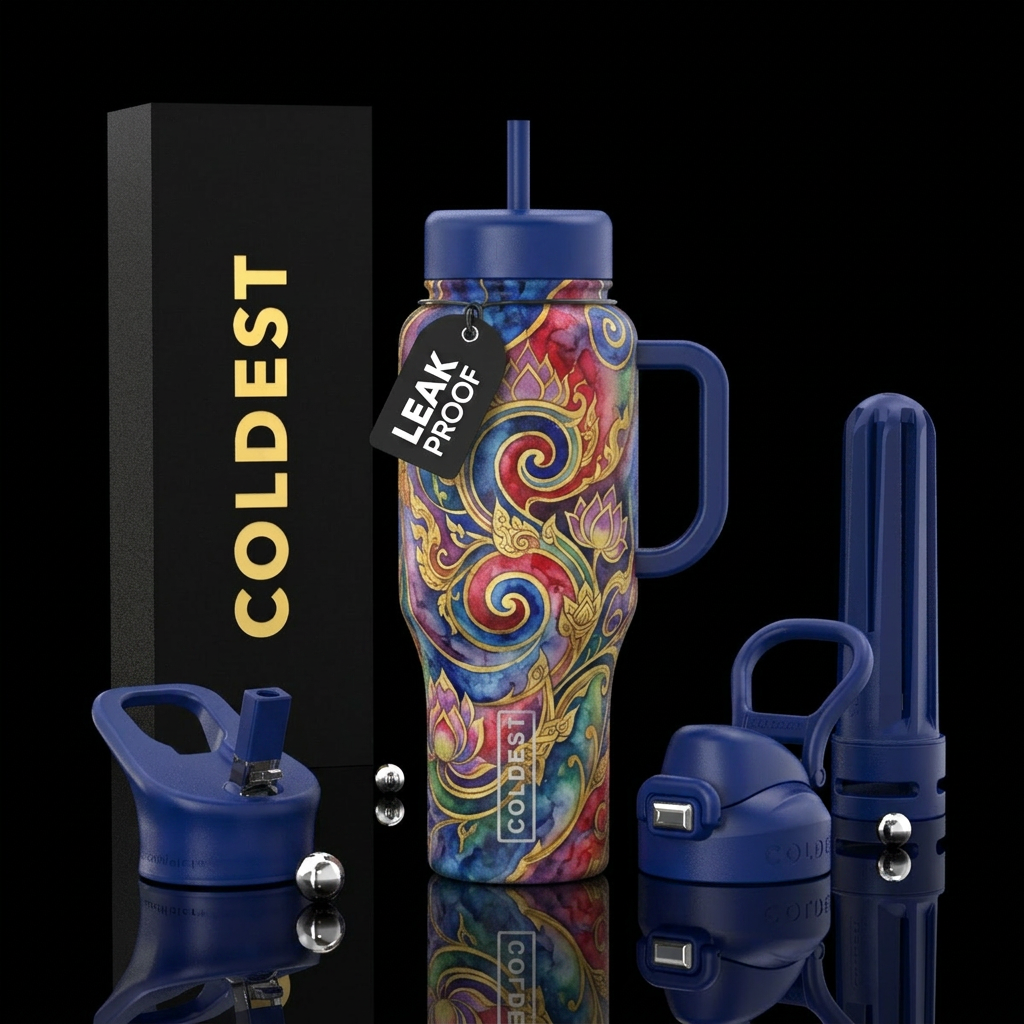 thai, beautiul, fantasy, watercolor, swirls,  abst... water bottle design