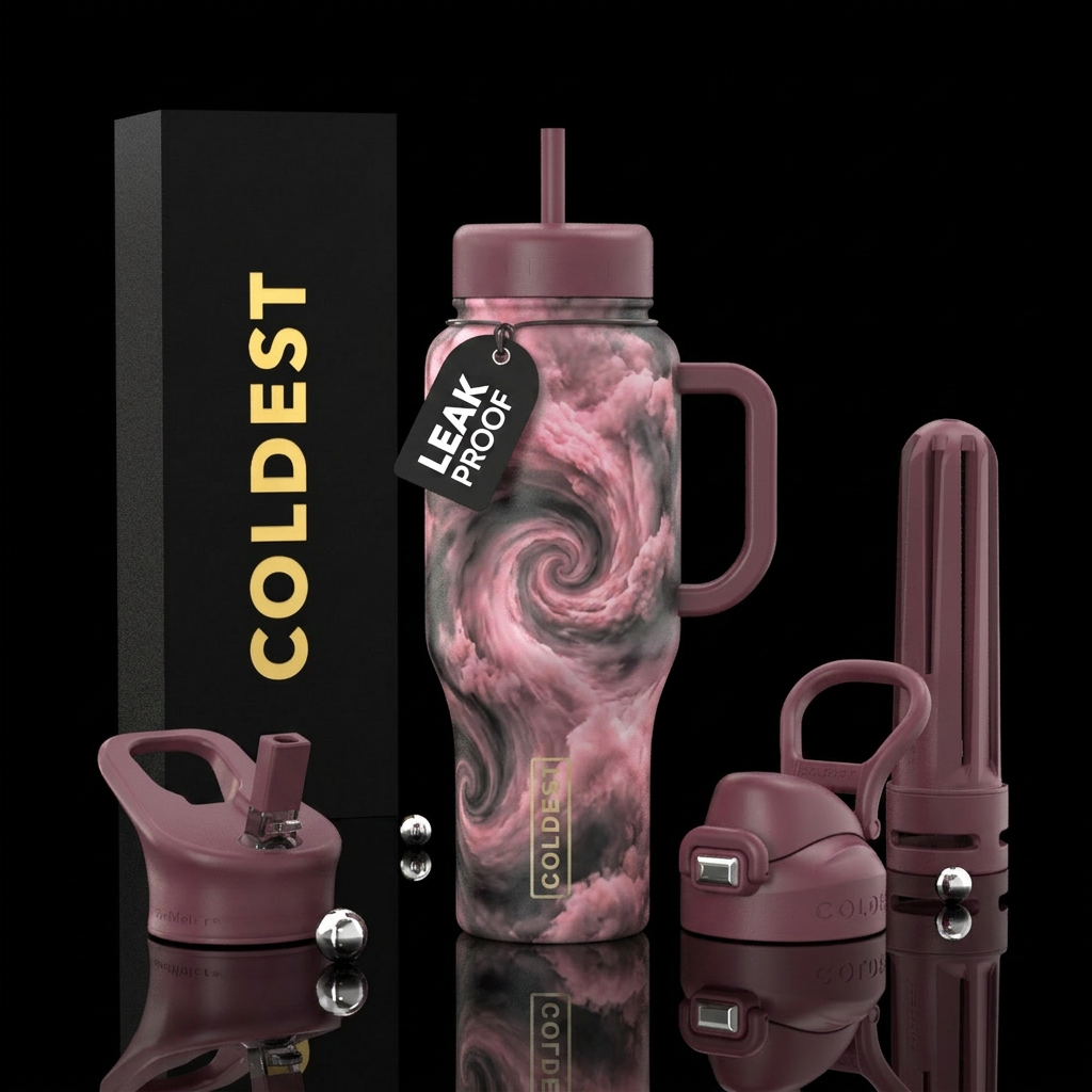 dusty pink, smoke, clouds, beautiul, spirals, abst... water bottle design