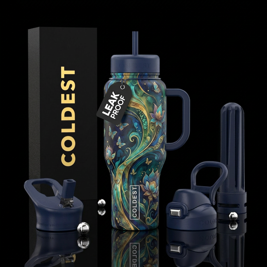 artistic, butterfly, spirals, flowers, abstract, f... water bottle design