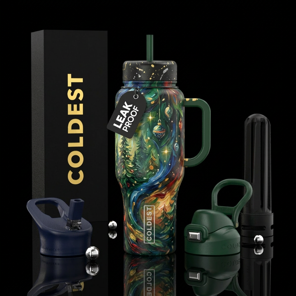 forest, christmas, beautiul, fantasy, oil painted,... water bottle design