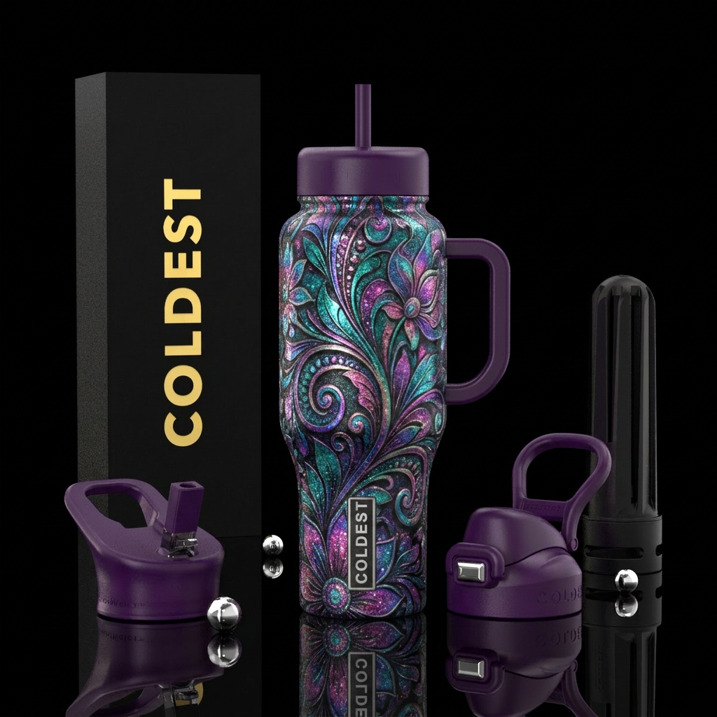 sparkly, spirals, abstract, irridescent, floral,  ... water bottle design