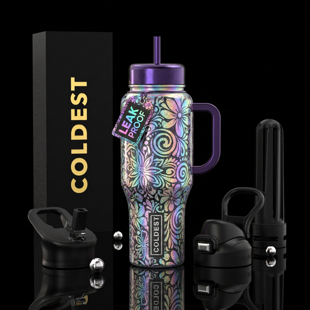 sparkly, spirals, abstract, irridescent, floral,  ... water bottle design