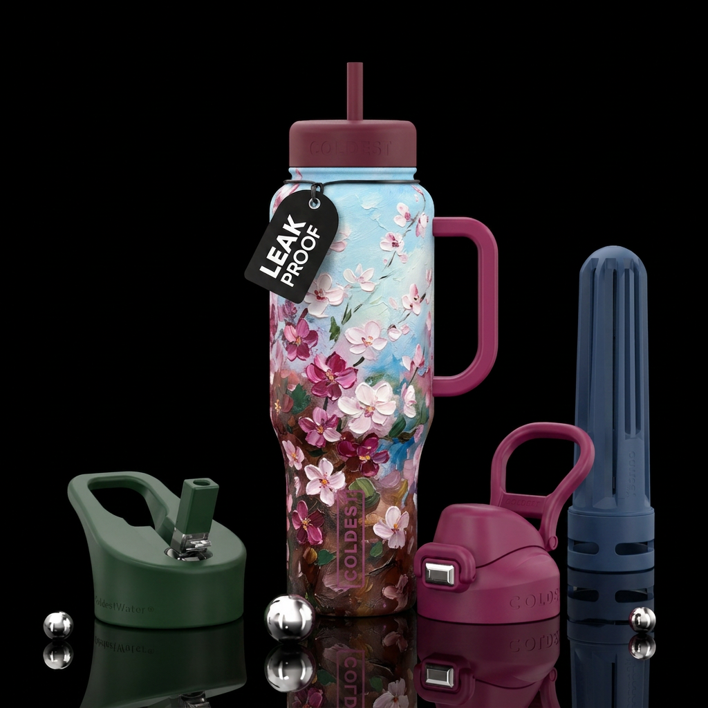 ombre, abstract, cherry blossom season, oil painte... water bottle design