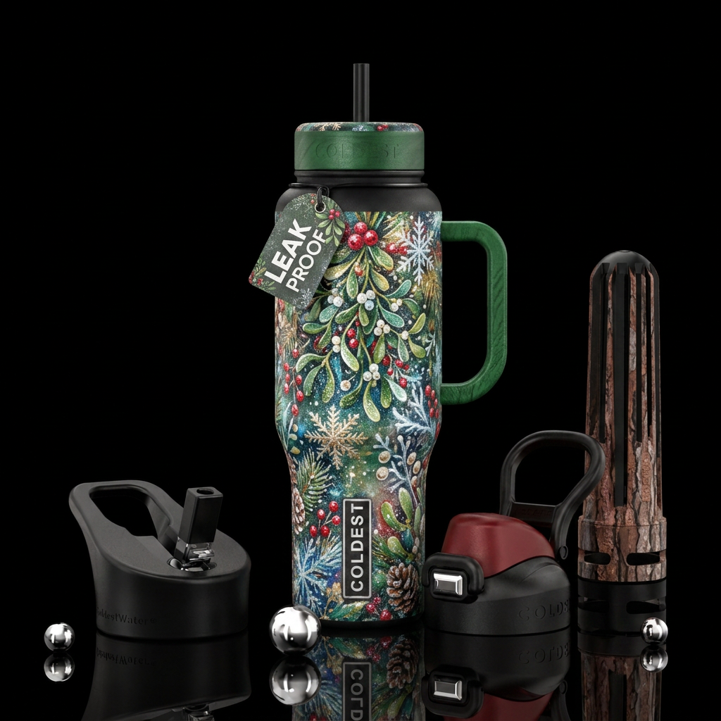 christmas, mistletoe, winter wonderland,, sparkly,... water bottle design