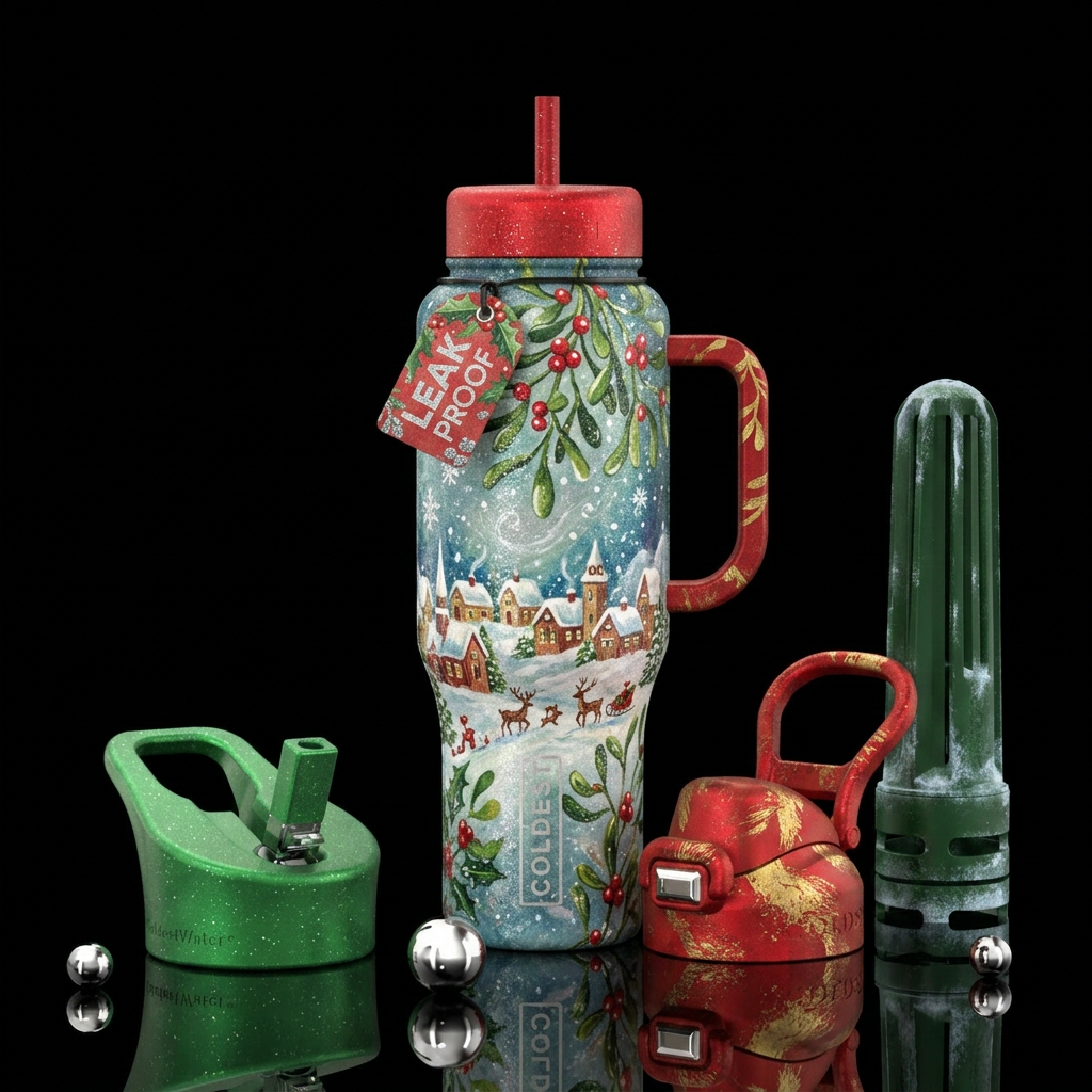 christmas, mistletoe, winter wonderland,, sparkly,... water bottle design