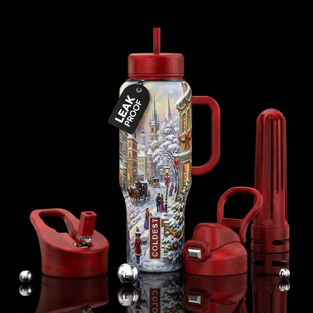 european, victorian,  winter wonderland, Christmas... water bottle design