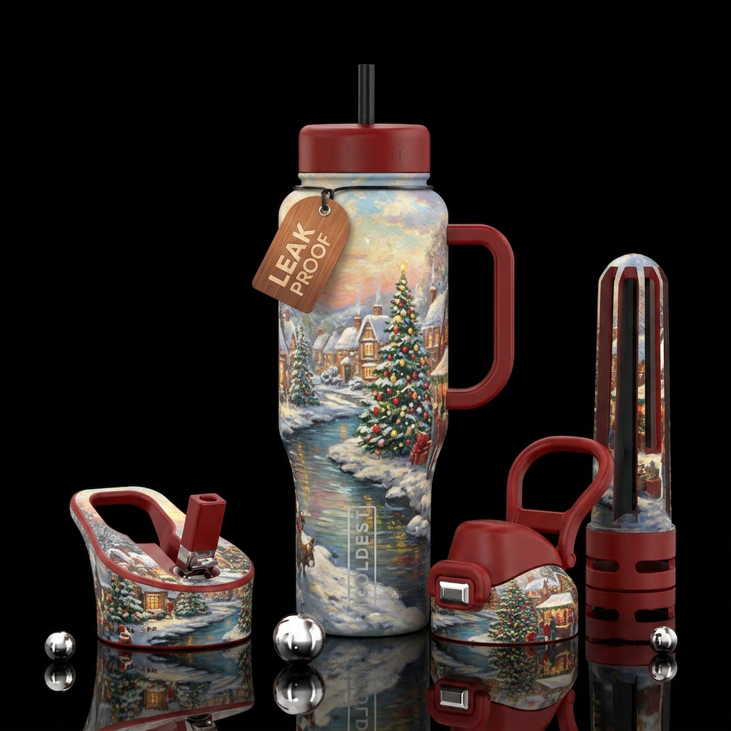 european, victorian,  winter wonderland, Christmas... water bottle design