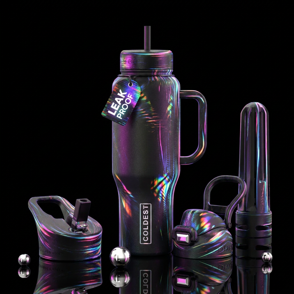 light, glowie, glitch, artistic, fantasy, abstract water bottle design