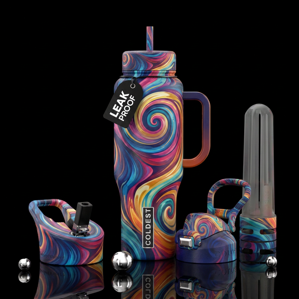 artistic, abstract, spirals, brush stroke, beautiu... water bottle design