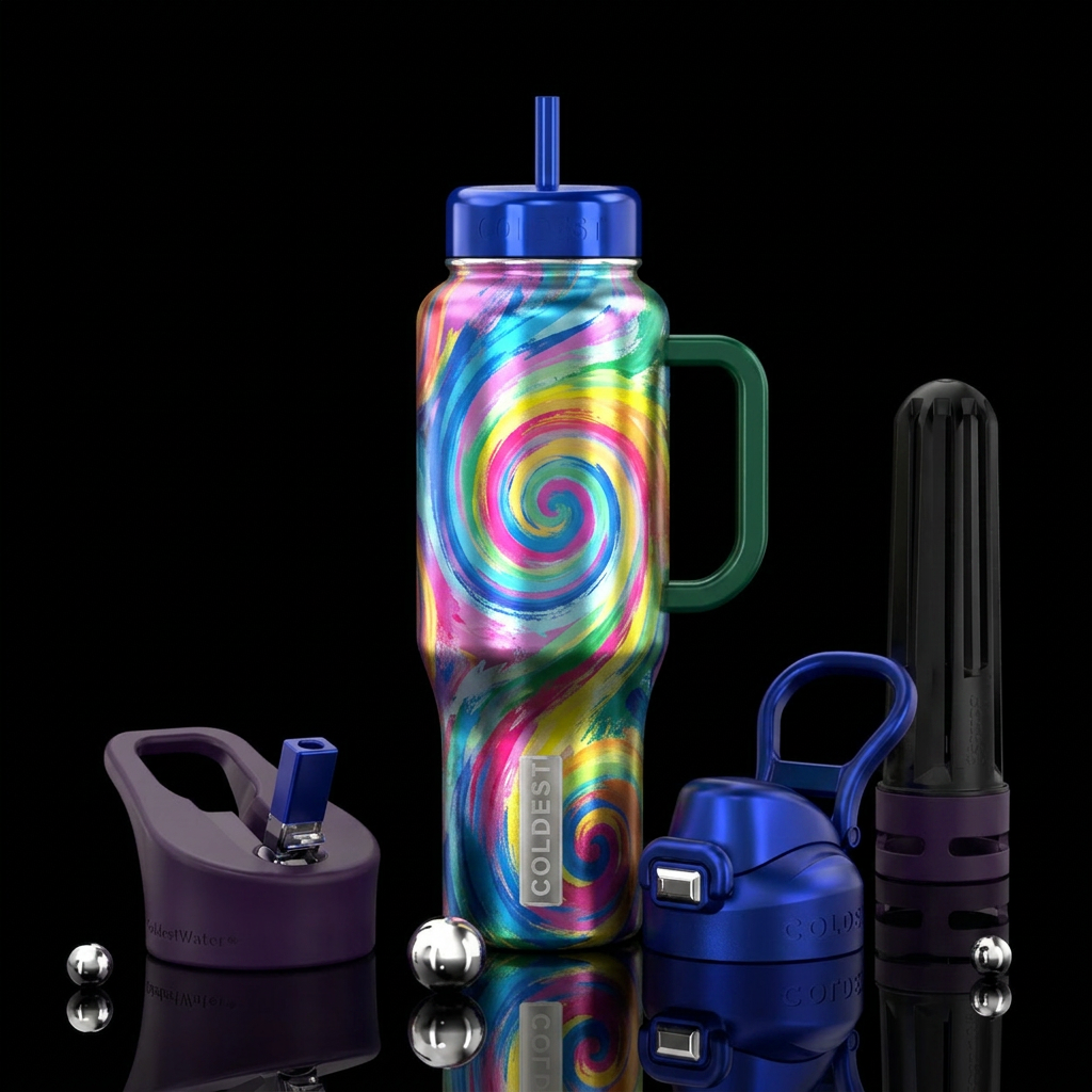 artistic, abstract, spirals, brush stroke, beautiu... water bottle design