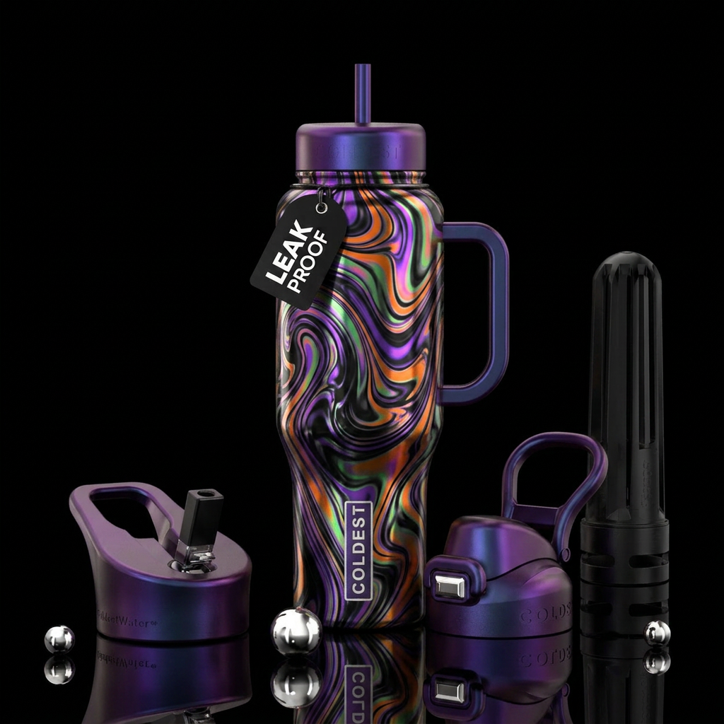 irridescent. Halloween,, abstract, fantasy, swirls water bottle design