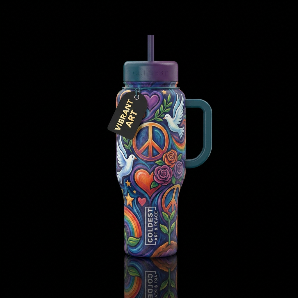 Peace love and petals water bottle design
