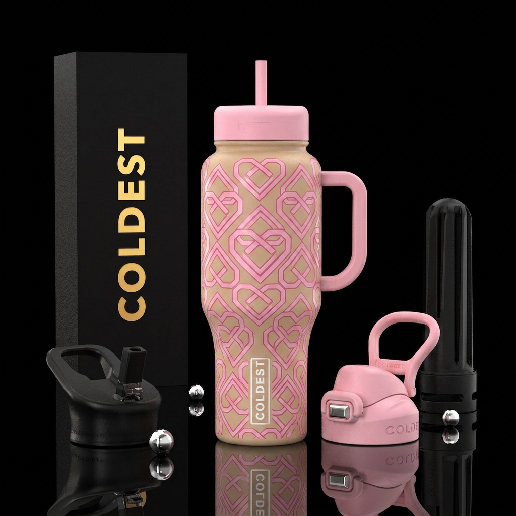 Flowing hearts water bottle design