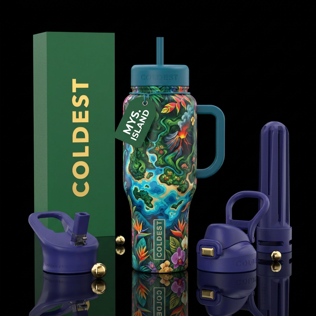 Enchanted island water bottle design