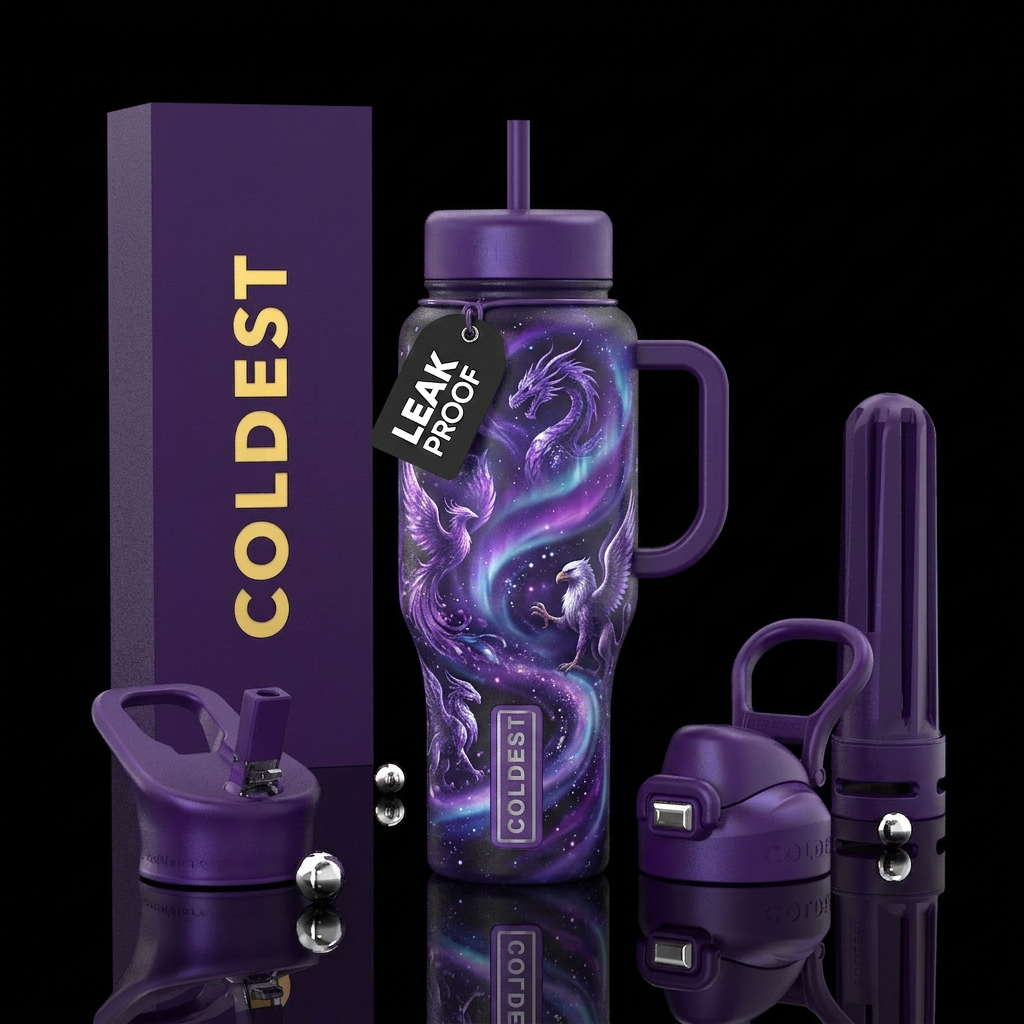Northern lights and mystical creatures, magic, swi... water bottle design