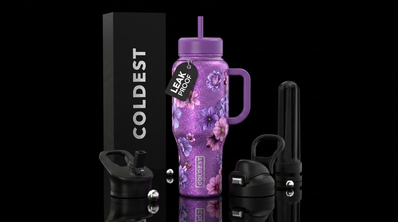 Glittery purple bottle with variety of purple and ... water bottle design
