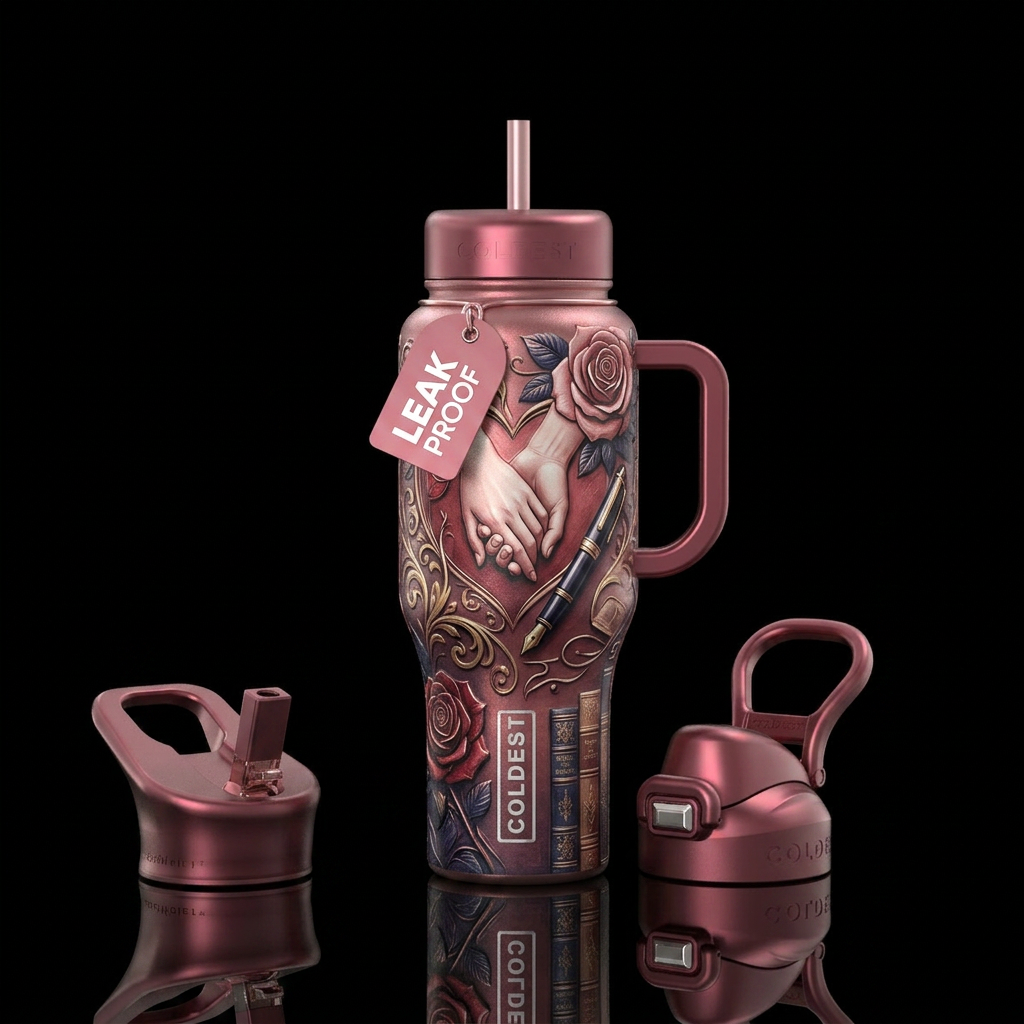 Color and design that appeals to romance book read... water bottle design